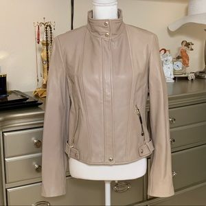 Calvin Klein genuine leather Moto jacket taupe